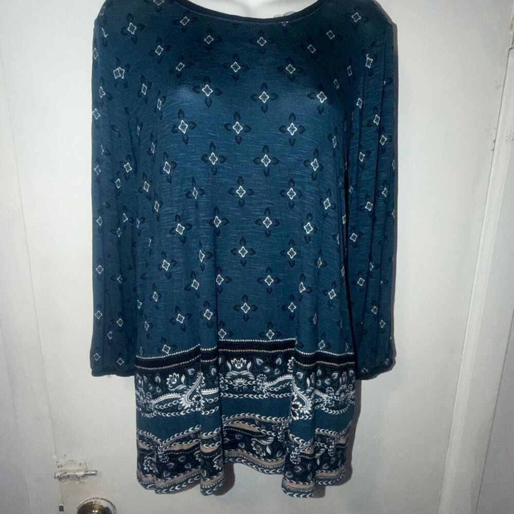 DRESSBARN Ocean Blue “Autumn NY” Printed Blouse-L {NWT}